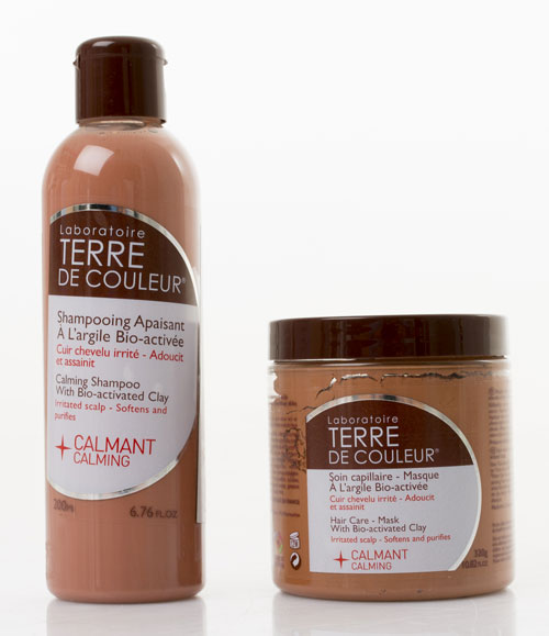 Shampoing et soin calmant à l'argile de la marque terre de couleur